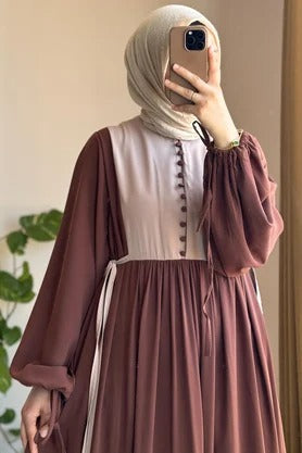 Button‑Front Panel Dress | Egyptian Silk, 145 cm, One Size 38–46