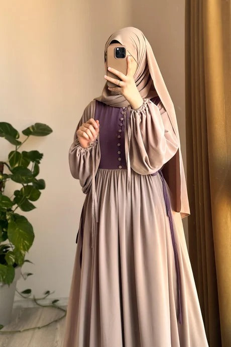 Button‑Front Panel Dress | Egyptian Silk, 145 cm, One Size 38–46