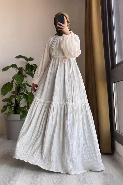 Cotton Dress | 145 cm, One Size, Crinkle Cotton with Belt & Pockets