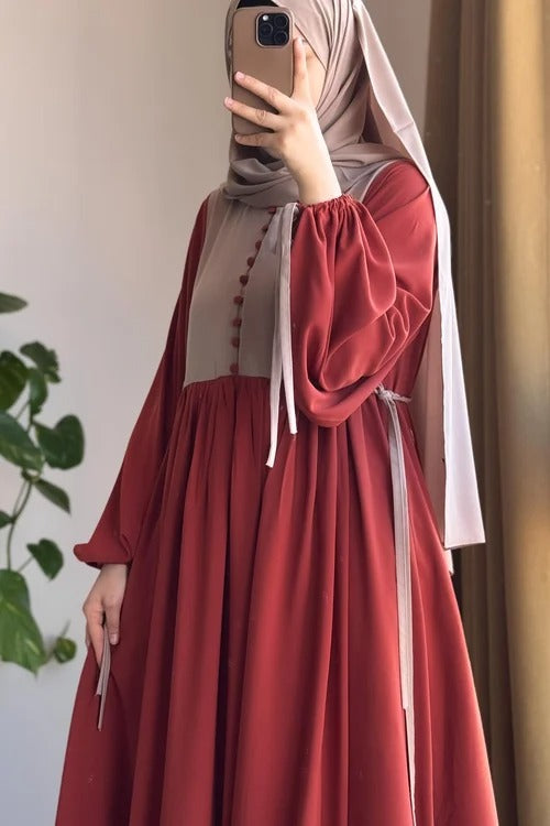 Button‑Front Panel Dress | Egyptian Silk, 145 cm, One Size 38–46