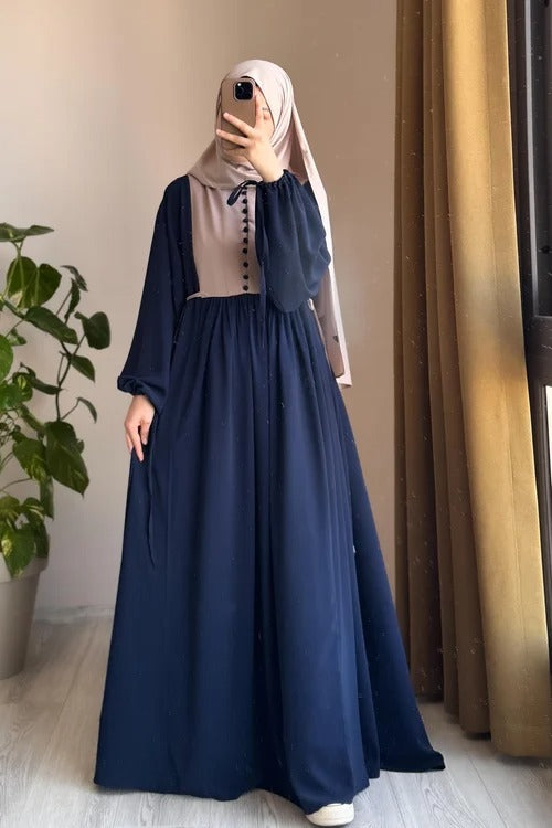 Button‑Front Panel Dress | Egyptian Silk, 145 cm, One Size 38–46