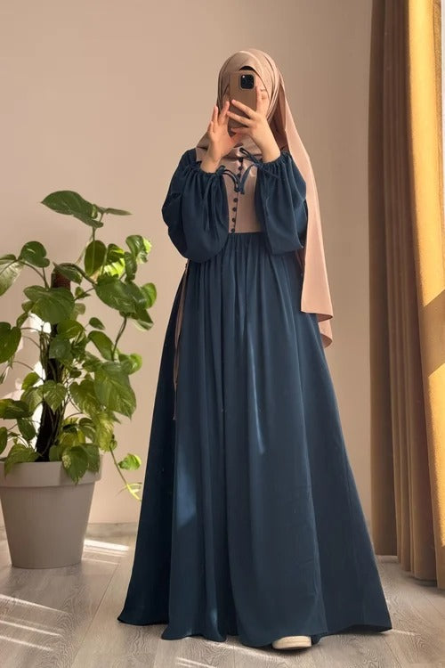 Button‑Front Panel Dress | Egyptian Silk, 145 cm, One Size 38–46