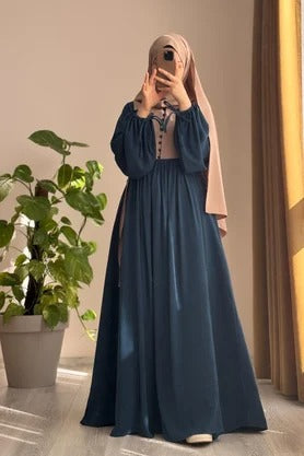 Button‑Front Panel Dress | Egyptian Silk, 145 cm, One Size 38–46