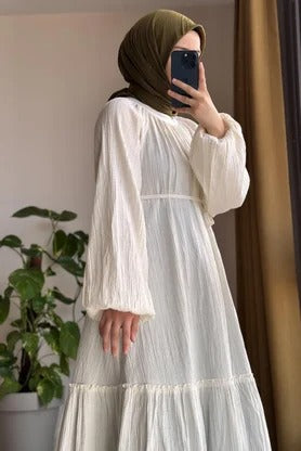 Cotton Dress | 145 cm, One Size, Crinkle Cotton with Belt & Pockets