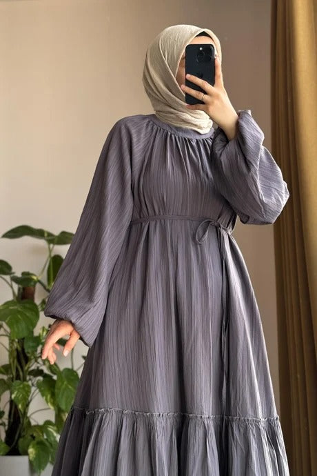 Cotton Dress | 145 cm, One Size, Crinkle Cotton with Belt & Pockets