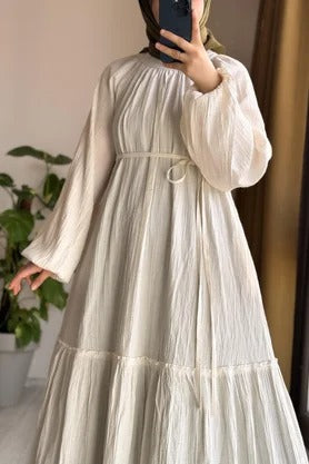 Cotton Dress | 145 cm, One Size, Crinkle Cotton with Belt & Pockets