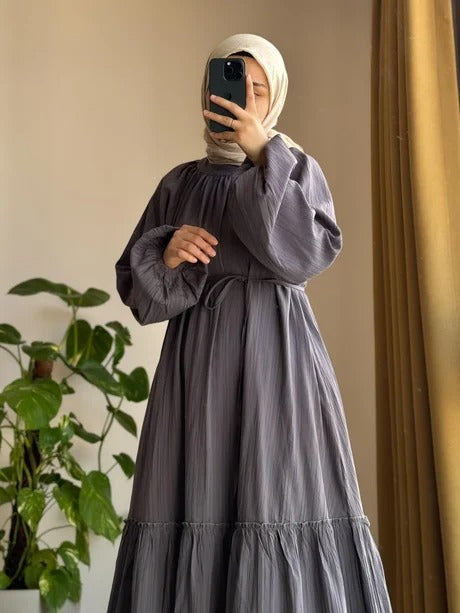 Cotton Dress | 145 cm, One Size, Crinkle Cotton with Belt & Pockets