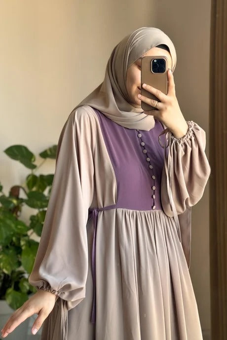 Button‑Front Panel Dress | Egyptian Silk, 145 cm, One Size 38–46