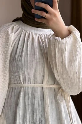 Cotton Dress | 145 cm, One Size, Crinkle Cotton with Belt & Pockets